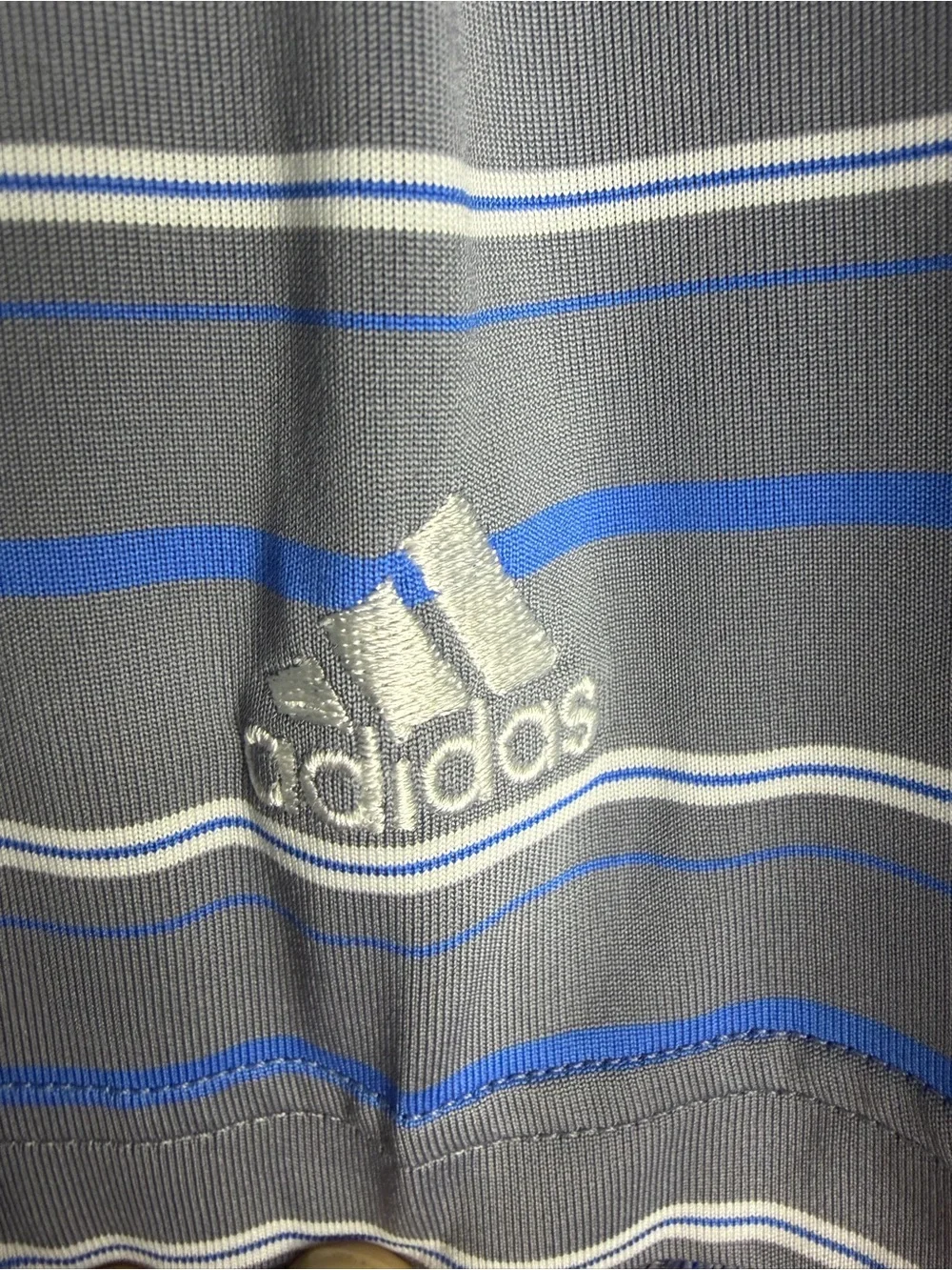 adidas Men’s Golf Gray Polo with Blue & White Stripes